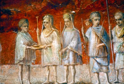 أطفال في موكب ديني ، لوحة جدارية رومانية من أوستيا ، القرن الثاني والثالث بواسطة غير معروف