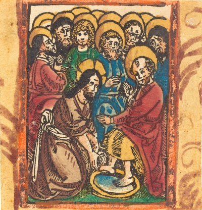 المسيح يغسل أقدام الرسل ، ج. 14901500. بواسطة غير معروف