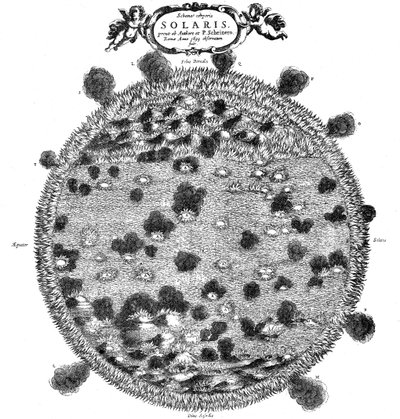 كريستوفر شاينرز يوضح فكرته عن سطح الشمس ، 1635 بواسطة غير معروف