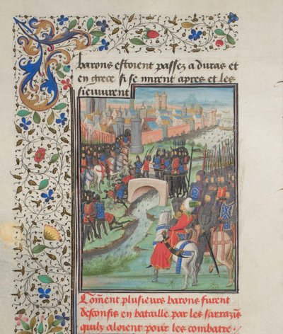 صراع جيش البارونات والمسلمين. صورة مصغرة من الهستوريا بواسطة ويليام صور ، 1460 بواسطة غير معروف