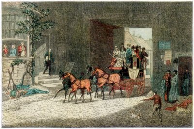 مدرب يصل إلى ساحة نزل ، 1890 بواسطة غير معروف