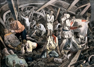 عمال مناجم الفحم المحاصرون تحت الأرض بسقوط سقف ، Courrieres Mines ، با دو كاليه ، فرنسا ، 1906 بواسطة غير معروف