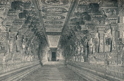 الرواق في داخل المعبد الهندوسي في جزيرة رامسوارام جنوب الهند ، c1903 ، بواسطة غير معروف