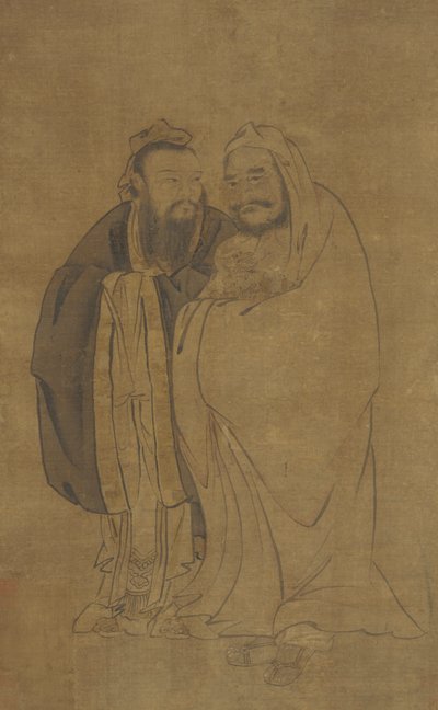 كونفوشيوس وبوذا يحتضنان أسرة Qilin ، أسرة مينج ، القرن الخامس عشر. بواسطة غير معروف