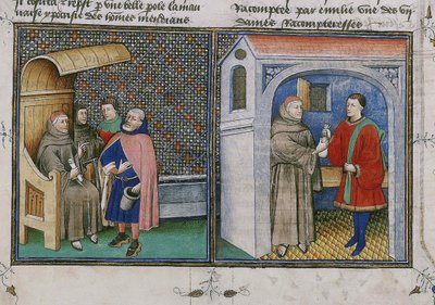 الفساد. صورة مصغرة من كتاب بعنوان Decameron بقلم جيوفاني بوكاتشيو ، 1460. بواسطة غير معروف