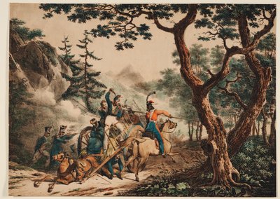 القوزاق يهاجمون الجنود الفرنسيين في غابة ، 1825 بواسطة غير معروف