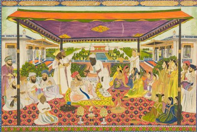 مشهد للمحكمة مع قصر بانورامي وخلفية حديقة ، القرن التاسع عشر 1801-1900 بواسطة غير معروف