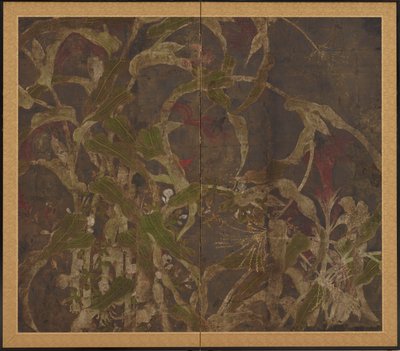 كوكسكومبس ، ذرة و أمجاد الصباح ، فترة موموياما ، 1568-1615. بواسطة غير معروف