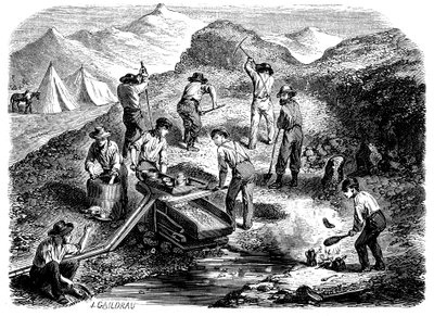 مهد الذهب في حقول الذهب بكاليفورنيا ، 1849 بواسطة غير معروف