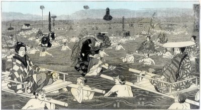 عبور Oho-e-ga-wa ، في محافظة سوراغا ، 1856 بواسطة غير معروف