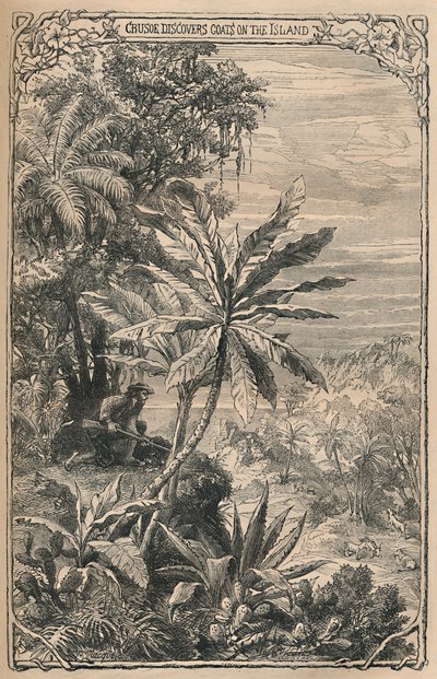 كروزو يكتشف الماعز في الجزيرة ، c1870 بواسطة غير معروف