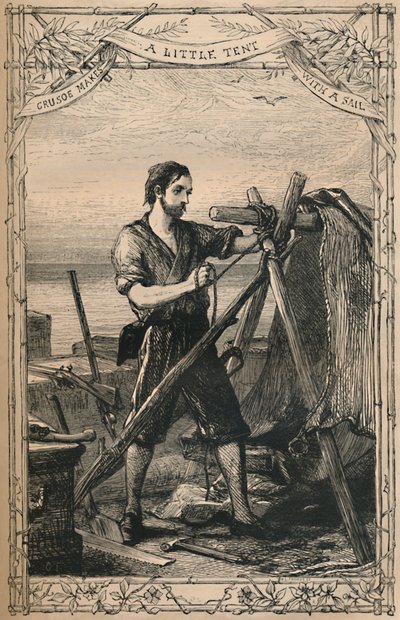 كروزو يصنع خيمة صغيرة مع شراع ، c1870 بواسطة غير معروف