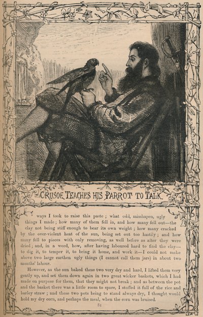 يعلم كروزو ببغائه أن يتحدث ، c1870 بواسطة غير معروف