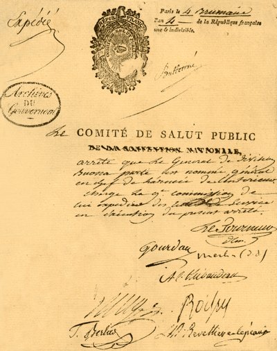 قرار لجنة الصحة العامة ، 26 أكتوبر 1795 ، 1921. بواسطة غير معروف