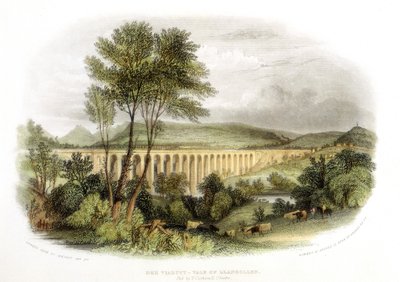 Dee Viaduct، Vale of Llangollen، on the Shrewsbury، Wales and Chester Railway c1848 بواسطة غير معروف
