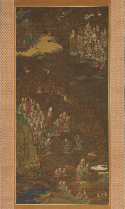 نزول وعودة أميدا إلى الجنة الغربية مع روح المؤمن جوشو ماندارا ، حوالي 1300. بواسطة غير معروف