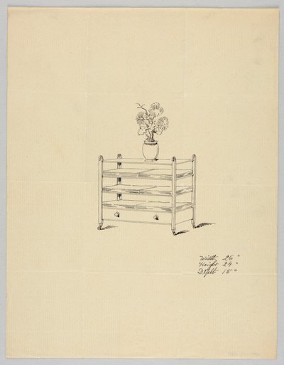 تصميم لطاولة من ثلاث طبقات مع مزهرية وأزهار ، 1900–05 بواسطة غير معروف