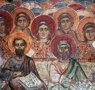 تفاصيل لوحة جدارية للقديسين في الجنة ، القرن الثالث عشر بواسطة غير معروف