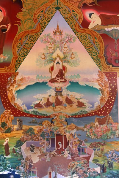 تفاصيل لوحة جدارية في Uposatha (قاعة الضريح) لمعبد Buddhapadipa ، ويمبلدون ، غراند بريتاني بواسطة غير معروف