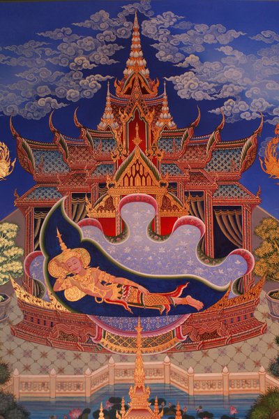 تفاصيل لوحة جدارية في Uposatha (قاعة الضريح) لمعبد Buddhapadipa ، ويمبلدون ، غراند بريتاني بواسطة غير معروف