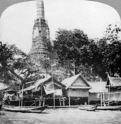 المراكب الشراعية والمنازل على نهر تشاو فرايا ، بانكوك ، تايلاند ، 1900s بواسطة غير معروف