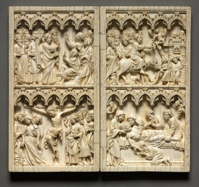Diptych مع مشاهد من حياة المسيح الجناح الأيسر: رفع لعازر والصلب ، ج. 135 بواسطة غير معروف