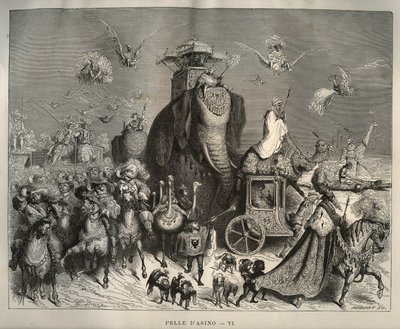 جلد الحمير: الكروسوس وموكب الزفاف. نقش لغوستاف دوري (1832-1883) من "" Les contes "لتشارلز بيرولت (1628-1703) بواسطة غير معروف