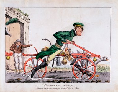 يظهر Draisienne أو velocipede محل خيول في خدمة البريد الفرنسية ، 1818 بواسطة غير معروف