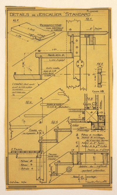 Drawing, Design for a Mass-Operational House Designed by Hector Guimard, Staircase Construction بواسطة غير معروف