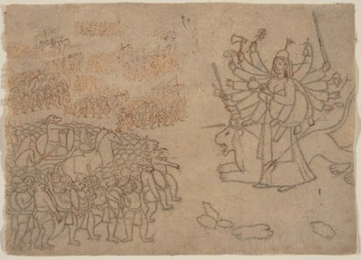 دورجا يواجه جيش الشيطان Chikshura: مشهد من Devi Mahatmya ، كاليفورنيا. 1780. بواسطة غير معروف