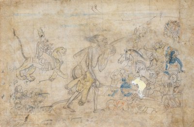 دورجا وكالي يقتربان من الجيوش المجمعة لشاندا وموندا ... ، كاليفورنيا. 1780. بواسطة غير معروف