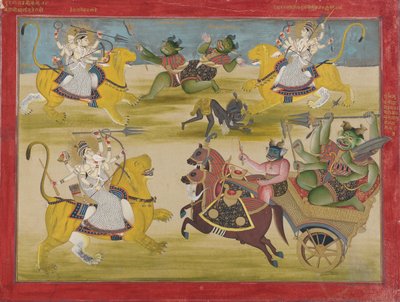 Durga تقاتل rakshas Shunga و Nishunga ، من Devi Mahatmya ، منتصف القرن التاسع عشر. بواسطة غير معروف