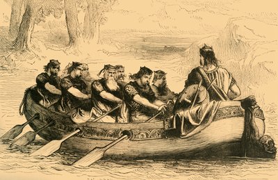إدغار المحيط الهادئ يجري التجديف أسفل نهر دي من قبل ثمانية أمراء روافد ، c1890. بواسطة غير معروف