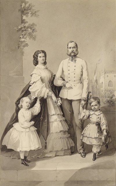 الإمبراطور فرانز جوزيف الأول مع الإمبراطورة إليزابيث وأطفالهم ... ، حوالي 1860. بواسطة غير معروف