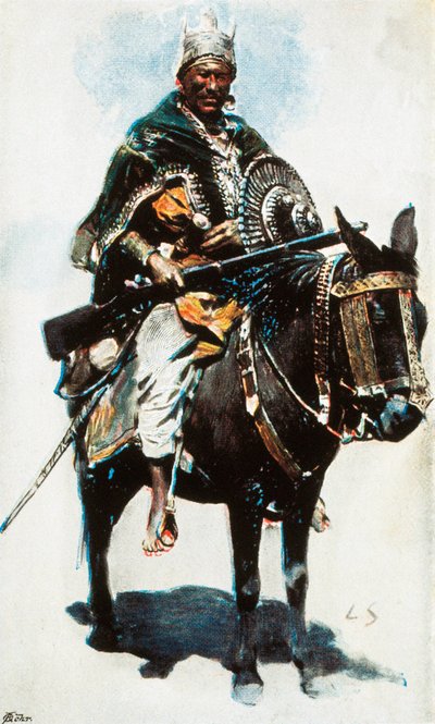الحرب الإثيوبية: صورة لمنيليك الثاني (1844-1913) ، إمبراطور (نيجوس) لإثيوبيا (1889-1913) صورة ملونة من القرن العشرين بواسطة غير معروف