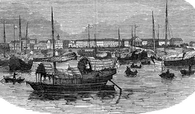 المصانع الأوروبية في كانتون قوانغتشو ، الصين ، c1875 بواسطة غير معروف