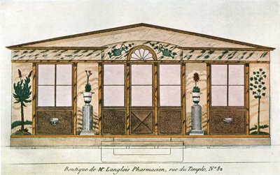 رسم واجهة متجر Langlois Apothecarys ، باريس ، فرنسا ، 1928. بواسطة غير معروف