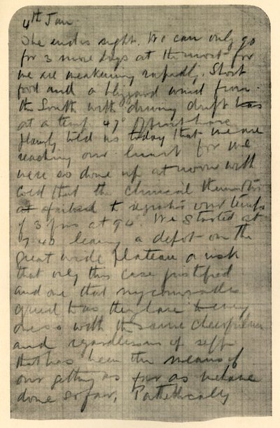 فاكس صفحة يوميات شاكلتون ، 4 يناير 1909 بواسطة غير معروف