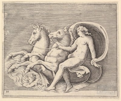 أنثى عارية مع اثنين من فرس البحر ، نشرت كاليفورنيا. 1599-1622. بواسطة Unbekannt
