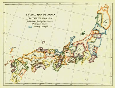خريطة إقطاعية لليابان بين 1564-73 ، 1903. بواسطة غير معروف
