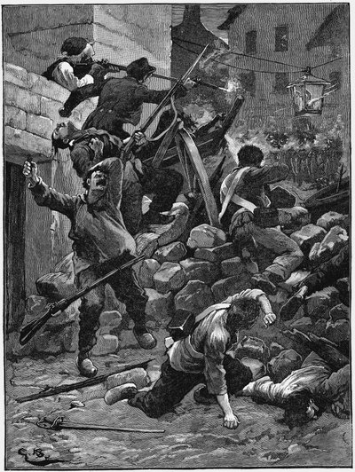 القتال في المتاريس ، ملكية يوليو ، فرنسا ، 1848 ج 1858 بواسطة غير معروف