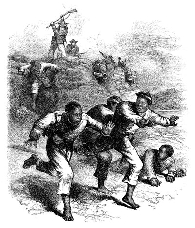 هروب جنود الاتحاد الأسود من فورت بيلو ، تينيسي ، الحرب الأهلية الأمريكية ، 1864 c1880 بواسطة غير معروف
