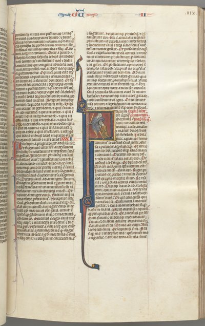 فول. 112 و ، الملوك الثاني ، تاريخ أولي F ، قطع رأس عماليق ، ج. 1275-1300. بواسطة غير معروف