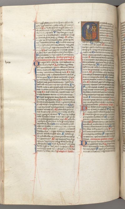 فول. 227v ، مزمور 80 ، تاريخ مبدئي E ، ديفيد يضرب كارلا من الجحيم ، ج. 1275-1300. بواسطة غير معروف