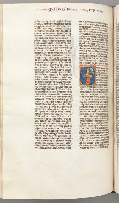 فول. 361v ، حبقوق ، تاريخ أولي O ، حبقوق يحمل سلة وحجرين ... ، ج. 1275-130 بواسطة غير معروف