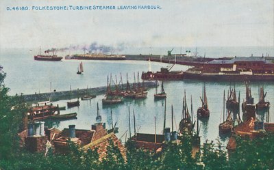 فولكستون: Turbine Steamer Leaving Harbour ، أواخر القرن التاسع عشر وأوائل القرن العشرين بواسطة غير معروف