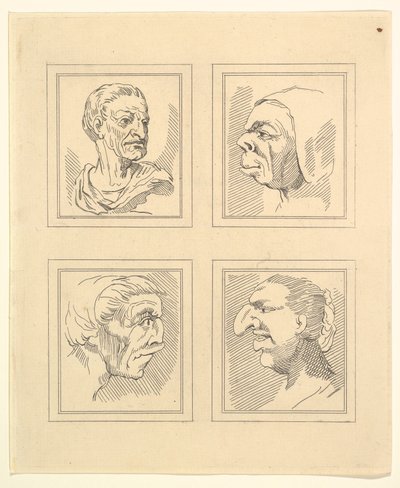 أربعة رؤوس من Characaturas بواسطة ليوناردو دافنشي ، من رسومات Wincelslaus Hollar ، o ... ، 1786. بواسطة غير معروف