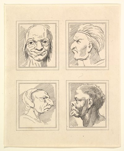 أربعة رؤوس من Characaturas بقلم ليوناردو دا فينشي ، من رسومات Wincelslaus Hollar ، o ... ، 1786. بواسطة غير معروف