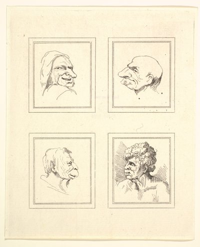 أربعة رؤوس من Characaturas بقلم ليوناردو دا فينشي ، من رسومات Wincelslaus Hollar ، o ... ، 1786. بواسطة غير معروف