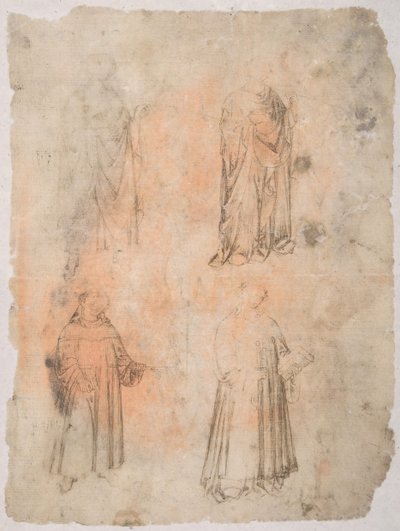 أربعة قديسين وجهًا لوجه ، قديسان ، مادونا جالسة ، وشكل راكع ظهر ، القرن الرابع عشر. بواسطة غير معروف